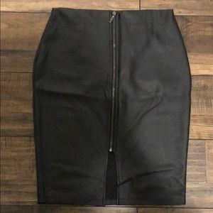 Black faux leather midi skirt